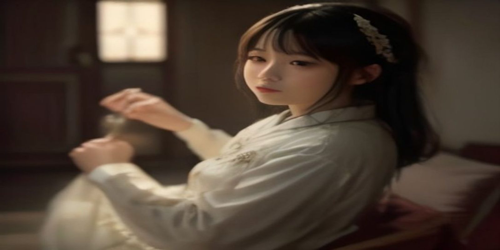 现代摄影工作室内专业灯光设备与背景布场景，营造高端专业美女图片拍摄氛围，冷调蓝灰色系